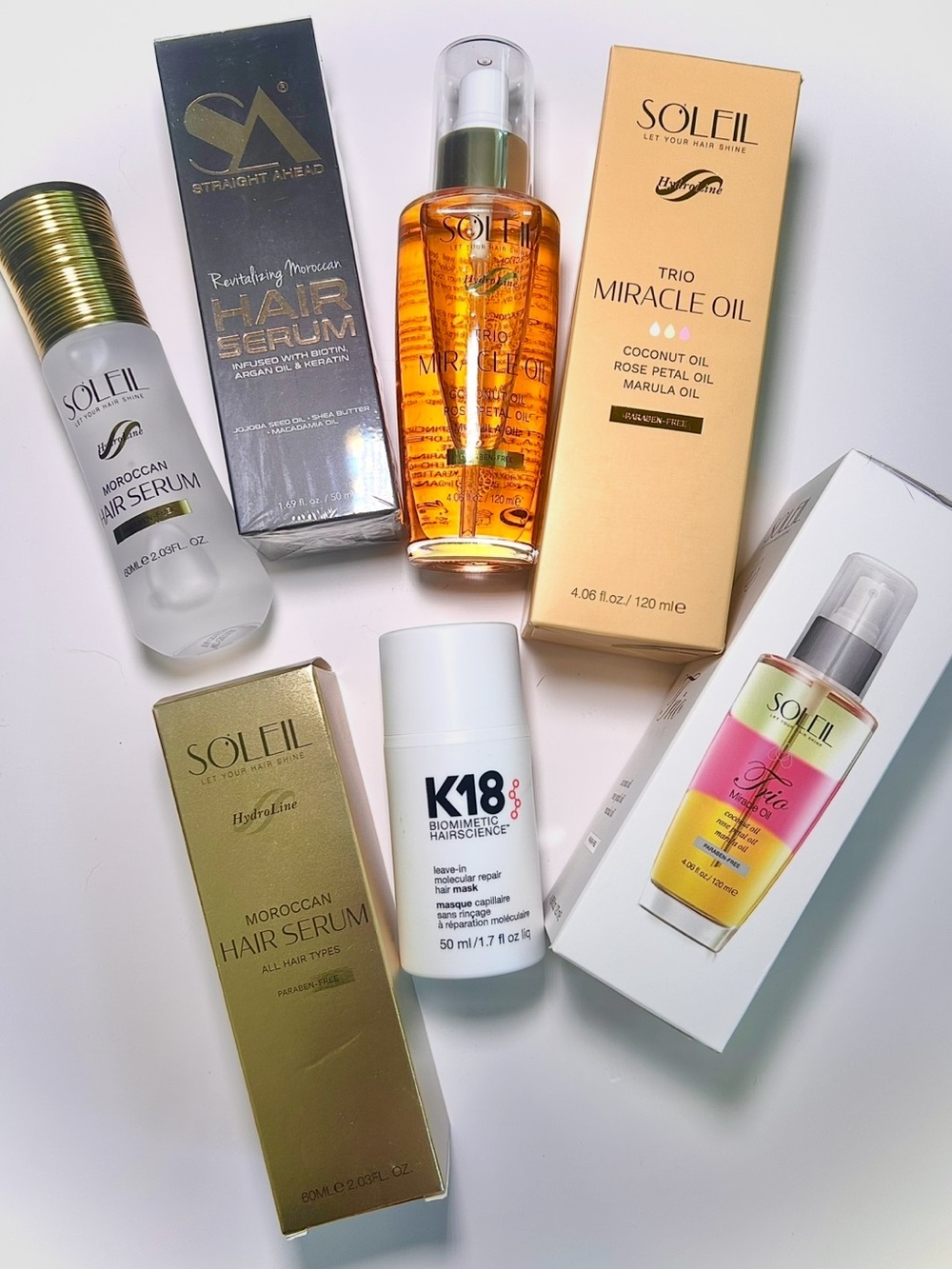 SOLEIL Trio Miracle Oil Hair Treatment - Golden Amber and K18 mask